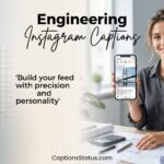Young engineer creating Instagram captions at modern workspace with smartphone, blueprints, and coffee - Engineering Instagram Captions guide