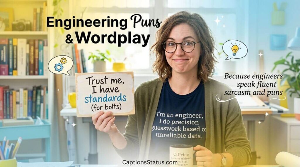 Playful engineer holding sign with engineering pun - Engineering Puns and Wordplay for Instagram