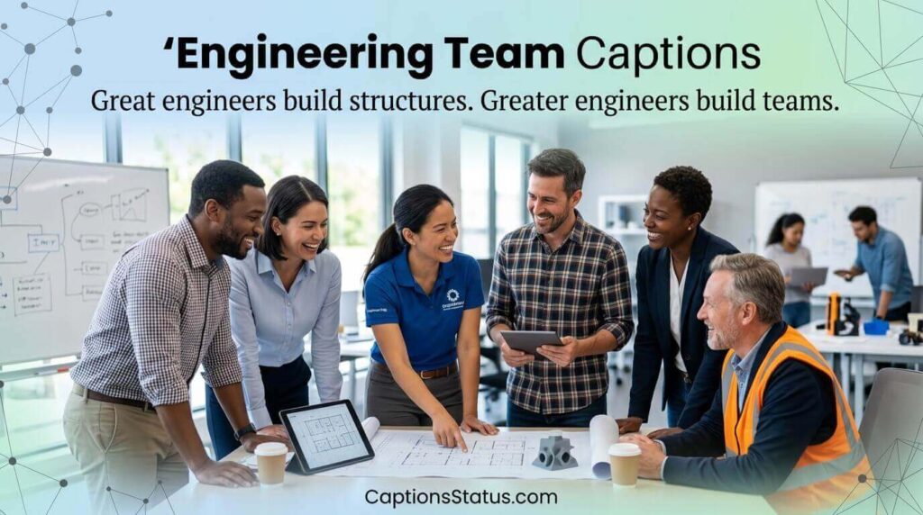  Diverse engineering team collaborating together on project - Engineering Team Captions for Group Photos