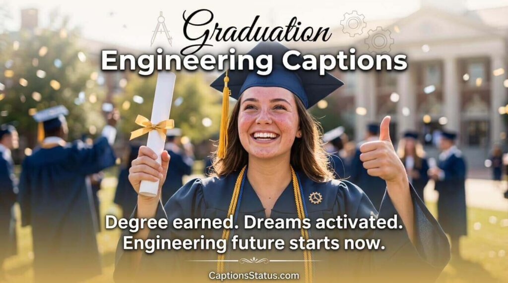 Proud engineering graduate in cap and gown celebrating degree - Graduation Engineering Captions for New Engineers