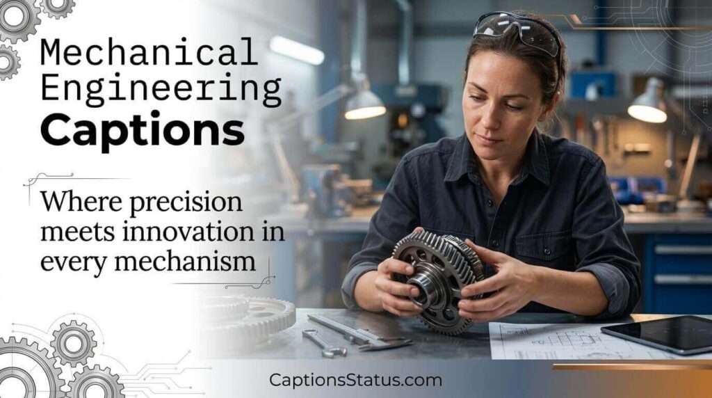 Mechanical engineer examining gear assembly in workshop - Mechanical Engineering Instagram Captions