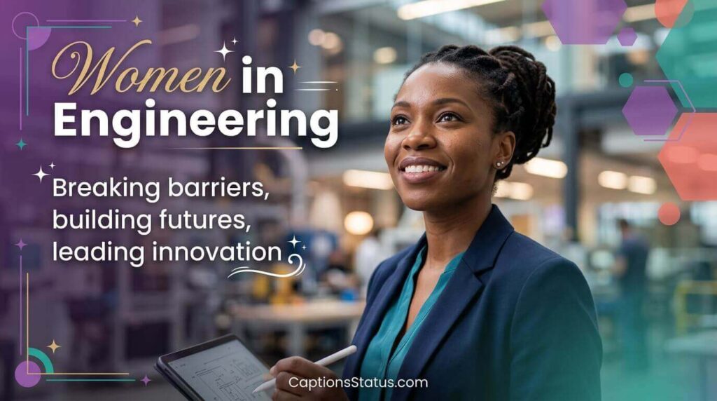 Confident female engineer portrait with empowered expression - Women in Engineering Empowerment Captions