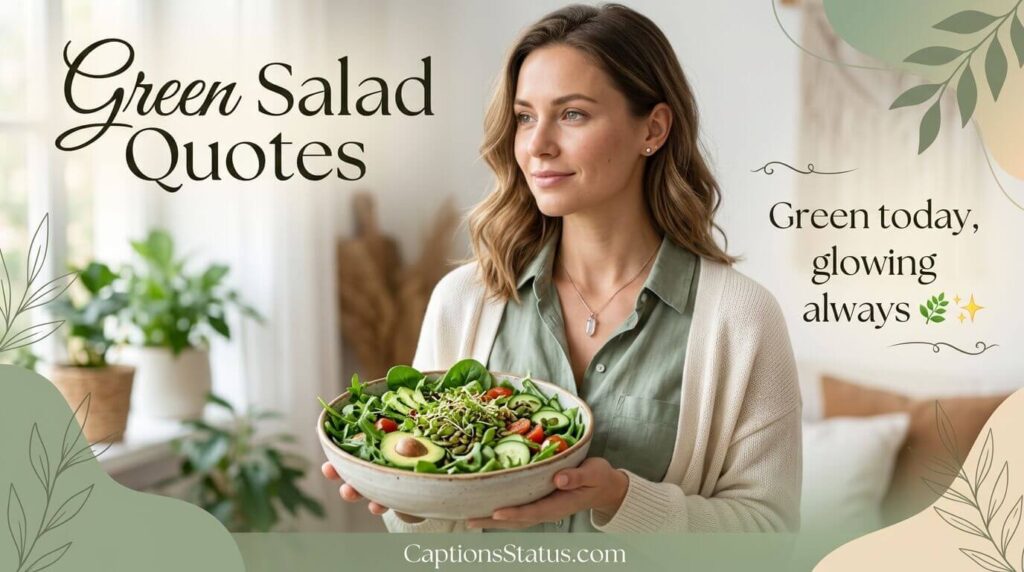 Green salad with lots of leafy greens and avocado for health quotes, wellness person