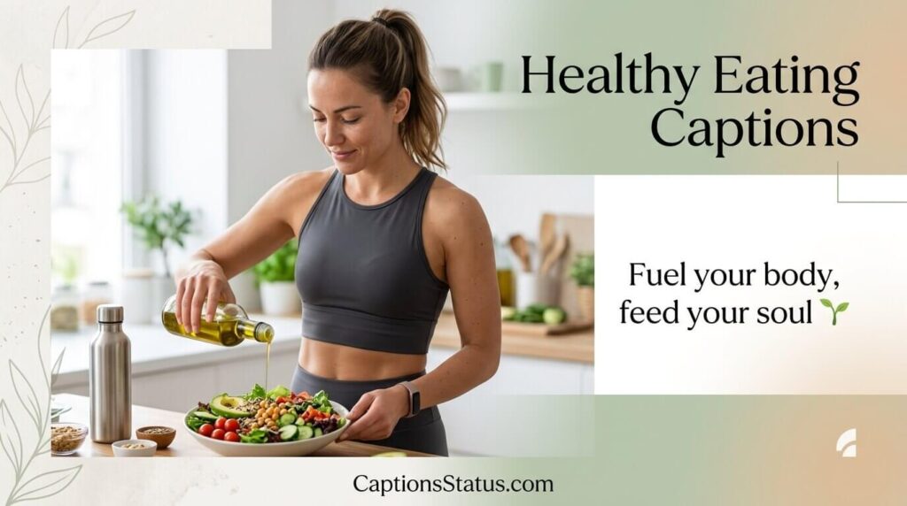 Women with salad for fitness captions, create healthy content for healthy eating captions