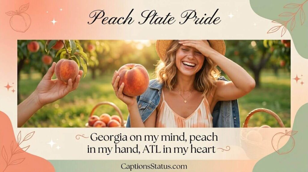 Person with Georgia peach, sign of pride for the Peach State, quotes
