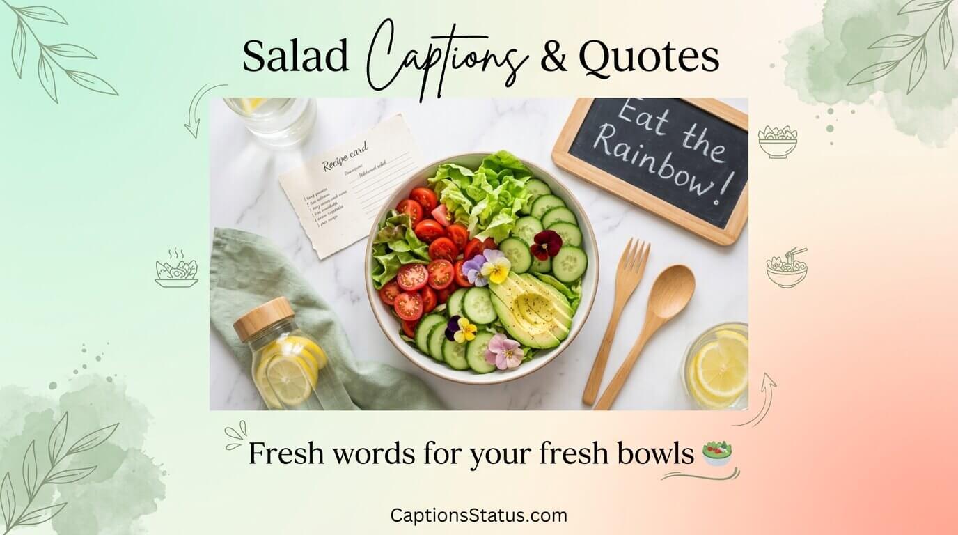 Colourful rainbow salad bowl with fresh ingredients, caption text overlay for Instagram posts