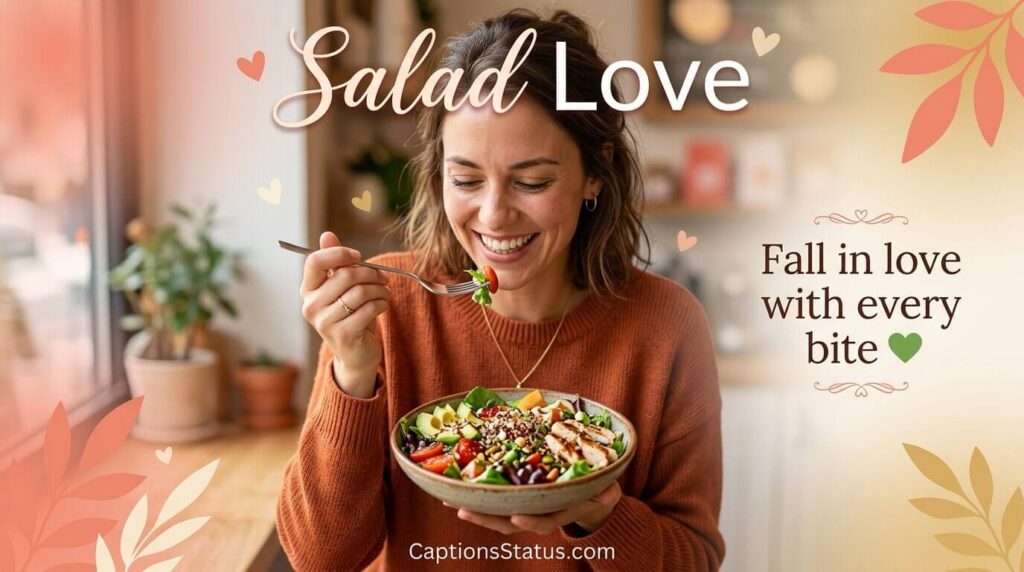 Happy foodie salad lover passionate and enjoy salad for love and passion captions