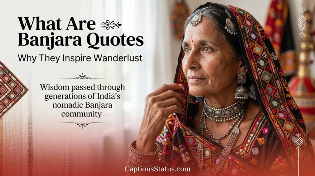 Banjara community elder woman in authentic traditional attire contemplating nomadic wisdom and Banjara quotes meaning